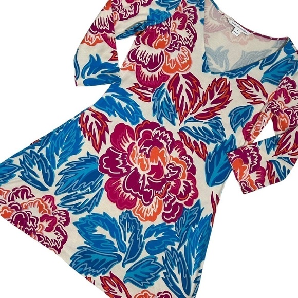 Diane Von Furstenberg Kaden Floral Pink Blue White Silk Jersey Dress - Picture 5 of 15